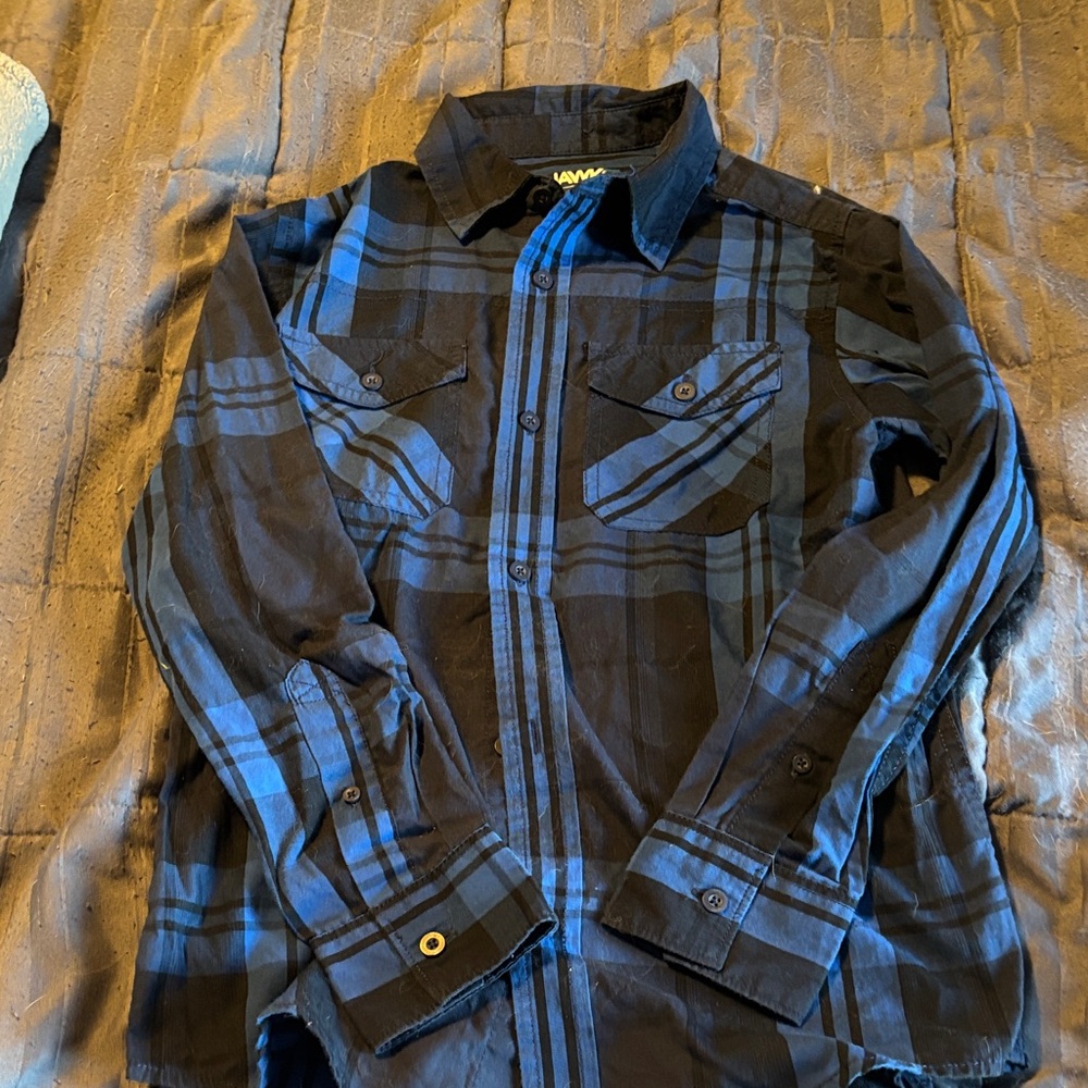 Tony Hawk Black and Blue Plaid Button Down Shirt
